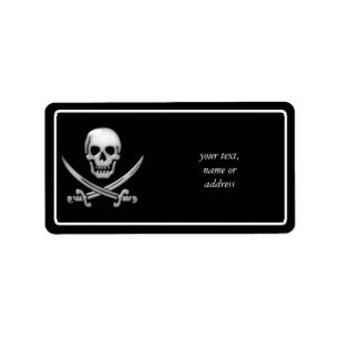 Glassy Pirate Skull & Sword Crossbones Etiket