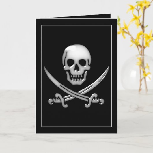 Glassy Pirate Skull & Sword Crossbones Kaart (Gele Bloem)