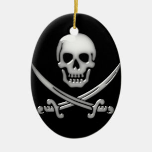 Glassy Pirate Skull & Sword Crossbones Keramisch Ornament