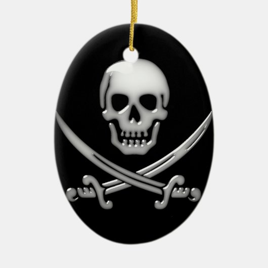 Glassy Pirate Skull & Sword Crossbones Keramisch Ornament (Voorkant)
