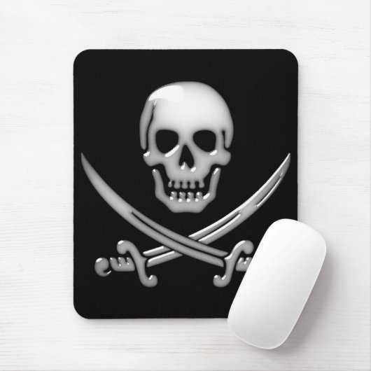 Glassy Pirate Skull & Sword Crossbones Muismat (Met muis)
