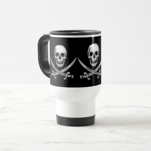 Glassy Pirate Skull & Sword Crossbones Reisbeker (Voorkant links)