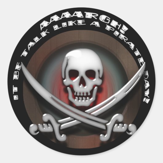 Glassy Pirate Skull & Sword Crossbones Ronde Sticker (Voorkant)