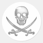 Glassy Pirate Skull & Sword Crossbones Ronde Sticker (Voorkant)