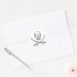 Glassy Pirate Skull & Sword Crossbones Ronde Sticker