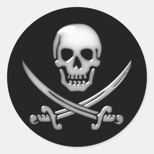 Glassy Pirate Skull & Sword Crossbones Ronde Sticker (Voorkant)