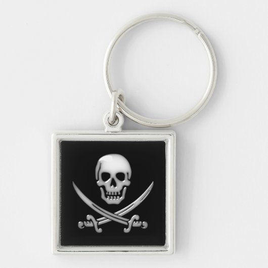 Glassy Pirate Skull & Sword Crossbones Sleutelhanger (Voorkant)