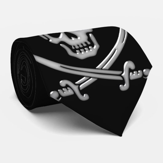 Glassy Pirate Skull & Sword Crossbones Stropdas (Opgerold)