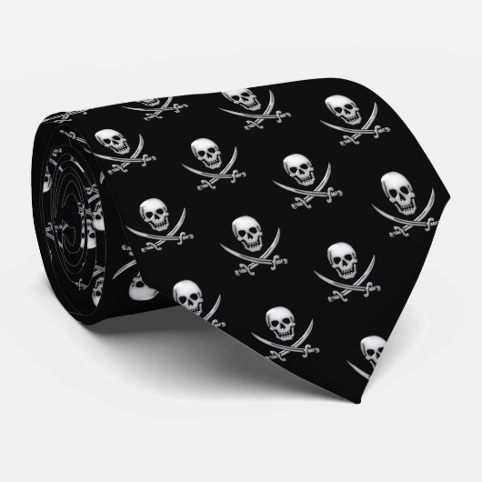 Glassy Pirate Skull & Sword Crossbones Stropdas (Opgerold)