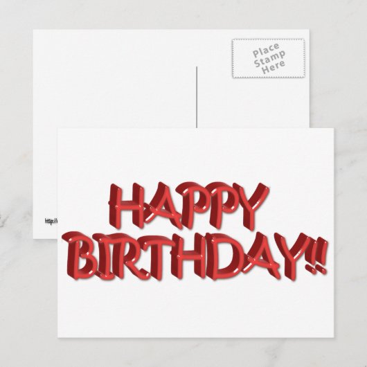 Glassy Red Happy Birthday Text Afbeelding Briefkaart (Voorkant / Achterkant)