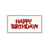 Glassy Red Happy Birthday Text Afbeelding Etiket (Voorkant)