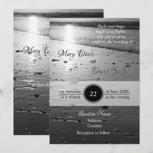Glassy Sand Grayscale Wedding Kaart (Voorkant / Achterkant)