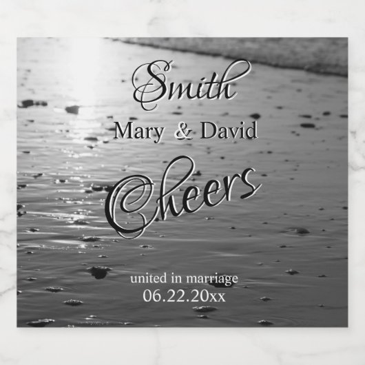 Glassy Sand Grayscale Wedding Sparkling Wijnetiket (Enkel label)