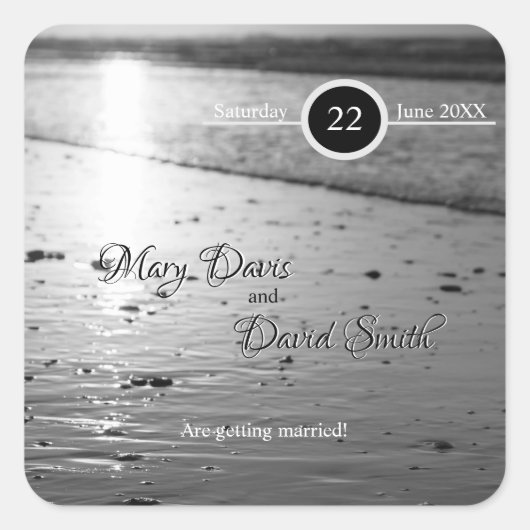 Glassy Sand Grayscale Wedding Vierkante Sticker (Voorkant)