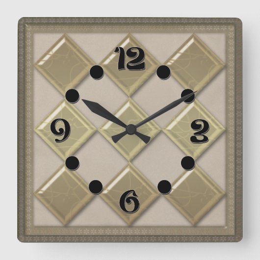 Glastegel 3D beige kleur Vierkante Klok (Voorkant)