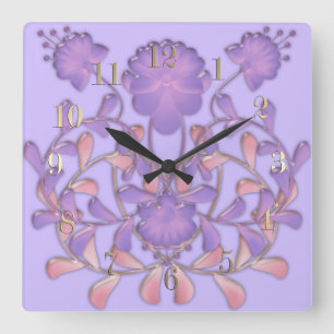 Glastegels 3D vloeibaar violet bloemen gzhel Vierkante Klok