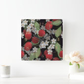 Glastegels 3D vloeibare kersen en bloemen Vierkante Klok (Huis)