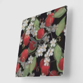 Glastegels 3D vloeibare kersen en bloemen Vierkante Klok (Hoek)