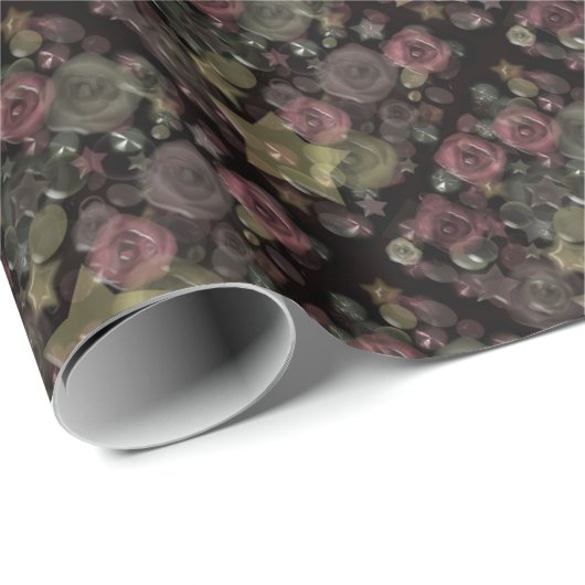 Glastegels 3D vloeibare rozen en sterren Cadeaupapier (Rol Hoek)