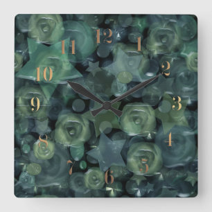 Glastegels 3D vloeibare rozen en sterren Vierkante Klok