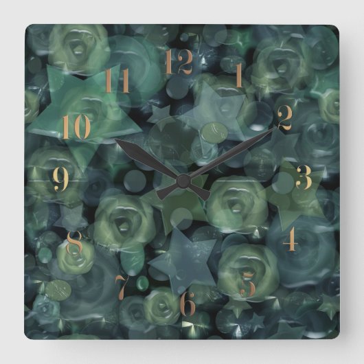 Glastegels 3D vloeibare rozen en sterren Vierkante Klok (Voorkant)