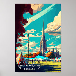 Glastonbury Engeland vintage reisillustratie Poster