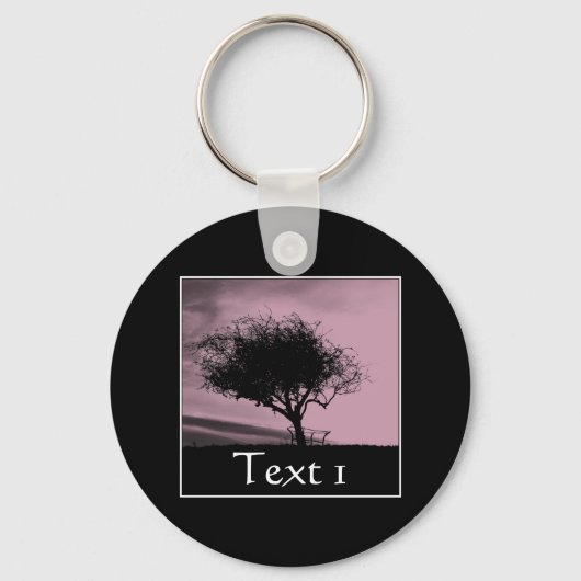 Glastonbury Hawthorn. Tree on Hill. Pink, Black. Sleutelhanger (Voorkant)