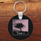 Glastonbury Hawthorn. Tree on Hill. Pink, Black. Sleutelhanger (Voorkant)