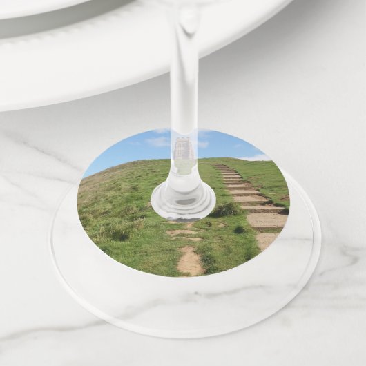 Glastonbury Tor Path Papier Wijnglas Labels (Dichtbij)