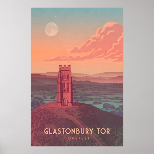 Glastonbury Tor Travel Poster (Voorkant)