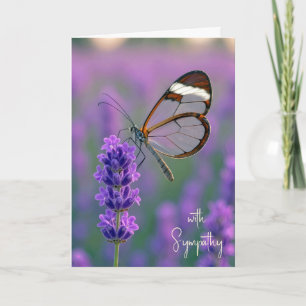 Glasvleugelvlinder op lavendel met medeleven kaart