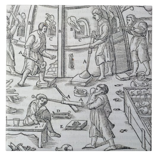 Glaswerk, afbeelding van de marmer furnac tegeltje (Voorkant)