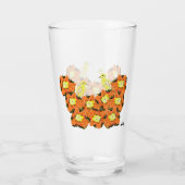Glaswerk: Oranje gele bloemen met kanaries Glas (Achterkant)