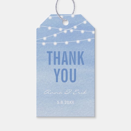 Glaucous Blau Waterverf Slingerlichtjes Bedankt Cadeaulabel (Voorkant)