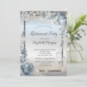 Glazen Ballonnen Glitter Blauwe Bloemen Pensioen Kaart (Staand voorkant)