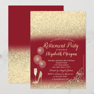 Glazen ballonnen Gold Glitter Red Retirement Kaart