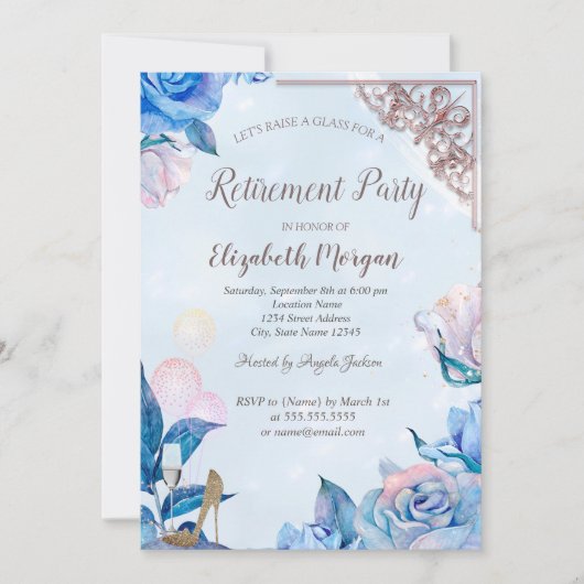 Glazen ballonnen, Heels Roos Gold, Flowers Retirem Kaart (Voorkant)