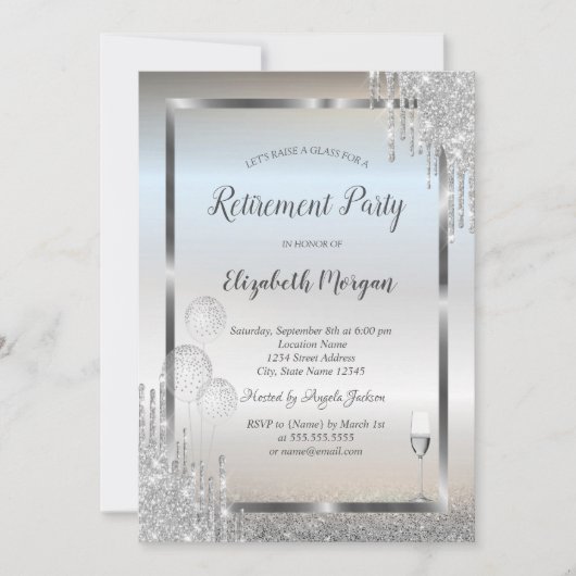 Glazen ballonnen Silver Glitter Drift Retirement Kaart (Voorkant)