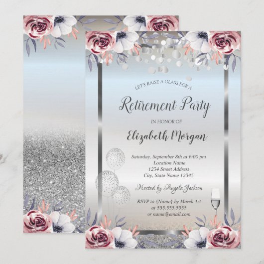Glazen ballonnen Silver Glitter Rozen Retirement Kaart (Voorkant / Achterkant)