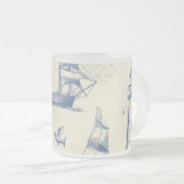 Glazen beker met mariene elementen matglas koffiemok (Voorkant rechts)