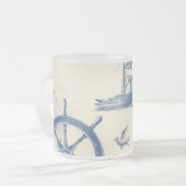 Glazen beker met mariene elementen matglas koffiemok (Voorkant links)