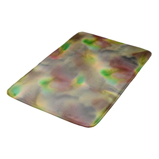 Glazen blik in rood en kalkgroen op grijze tinten badmat (Gekanteld)