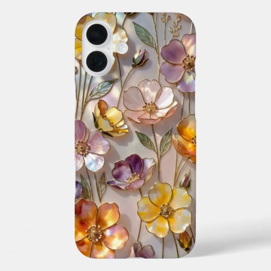 Glazen Bloem iPhone Hoesje Geel Roze Goud (Achterkant)