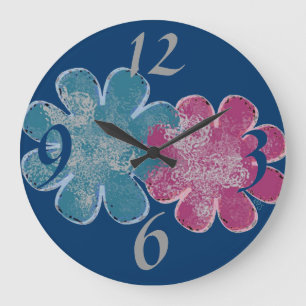 Glazen Bloemen (roze/turquoise/navy) Grote Klok