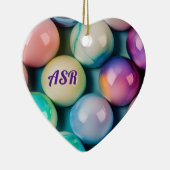 Glazen bolletjes in pasteelkleuren, jouw tekst keramisch ornament (Rechts)