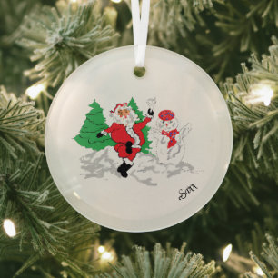 Glazen cirkelornament: Kerstman Glas Ornament