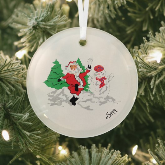 Glazen cirkelornament: Kerstman Glas Ornament (Insitu)