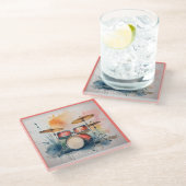 Glazen COASTER - Drums op een Coaster Onderzetter (Schuin)