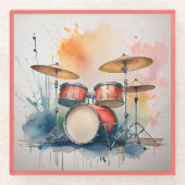 Glazen COASTER - Drums op een Coaster Onderzetter (Voorkant)