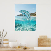 Glazen Dolfijn Azuurblauwe Sprong Poster (Keuken)